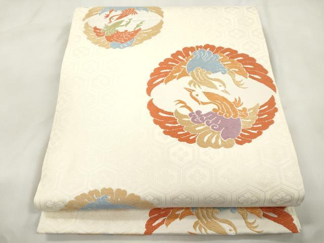 平和屋着物●九寸開き名古屋帯 唐織 向い鳥文 正絹 逸品 CABM0494dy