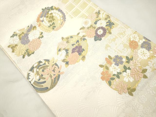 平和屋着物●六通柄袋帯 唐織 草木染 新小石丸 四季花の丸 金糸 正絹 逸品 CABM0506dy
