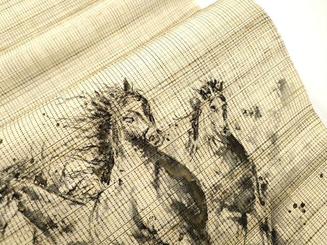 平和屋着物●太鼓柄袋帯 手描き 紬地 馬 正絹 逸品 CABM0508dy