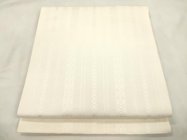 平和屋着物●本場筑前博多織 八寸名古屋帯 献上 鳥の子色 正絹 逸品 未使用 CABM0522dy