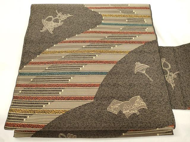 平和屋着物●八寸名古屋帯 霞花蝶文 正絹 逸品 CABM0530dy