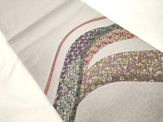 平和屋着物●太鼓柄袋帯 切嵌花鳥文 銀通し地 正絹 逸品 CABM0592dy