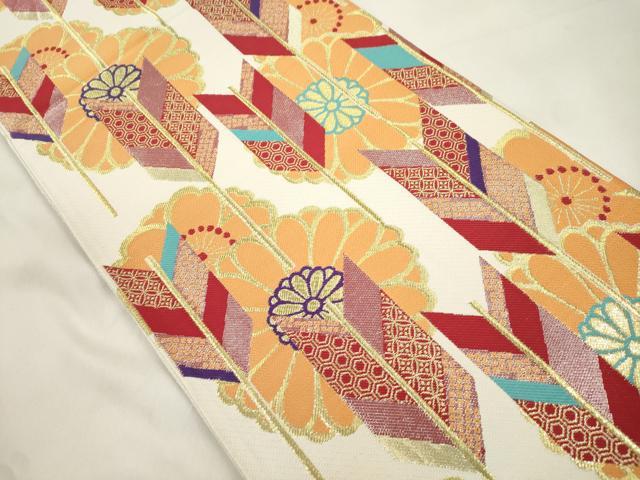 平和屋着物●六通柄袋帯 矢羽花文 金糸 正絹 逸品 CABM0636dy