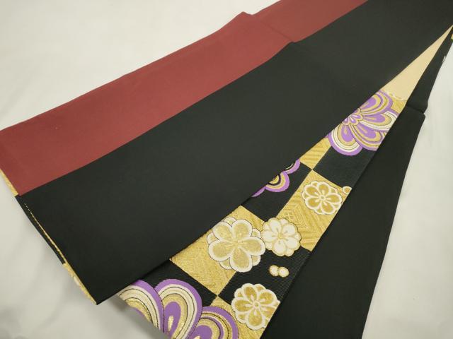 平和屋着物●両面 六通柄袋帯 舞花文 黒地 金糸 正絹 逸品 CABM0639dy