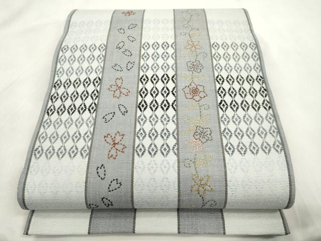 平和屋着物●六通柄袋帯 刺し子 刺繍 草花間道 長尺 正絹 逸品 CABM0644dy