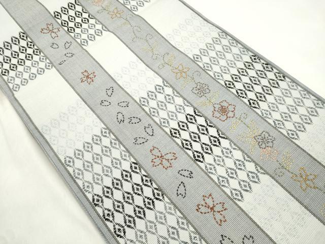 平和屋着物●六通柄袋帯 刺し子 刺繍 草花間道 長尺 正絹 逸品 CABM0644dy
