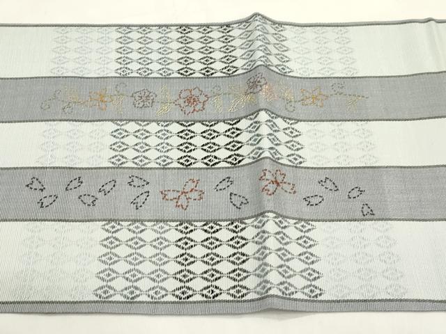平和屋着物●六通柄袋帯 刺し子 刺繍 草花間道 長尺 正絹 逸品 CABM0644dy