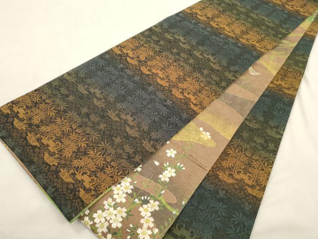 平和屋着物●全通柄袋帯 草花文 金通し地 正絹 逸品 CABM0652dy