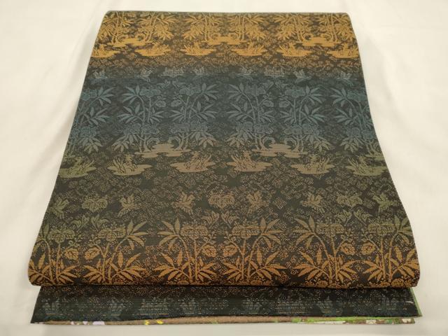 平和屋着物●全通柄袋帯 草花文 金通し地 正絹 逸品 CABM0652dy