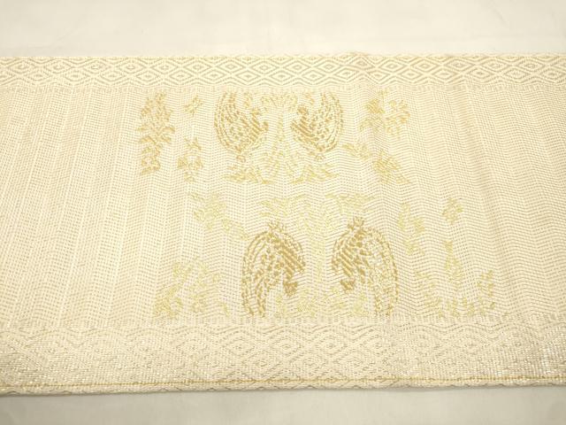 平和屋着物●六通柄袋帯 花鳥文 金糸 正絹 逸品 CABM0657dy
