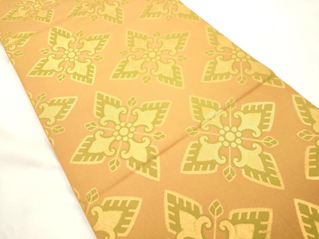 平和屋着物●織物一筋名門 織悦 全通柄 本袋帯 幾何学花文 金彩 正絹 逸品 CABM0669dy