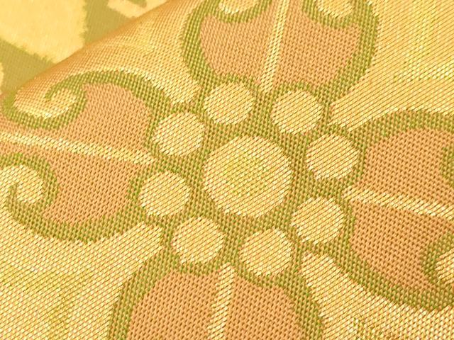 平和屋着物●織物一筋名門 織悦 全通柄 本袋帯 幾何学花文 金彩 正絹 逸品 CABM0669dy