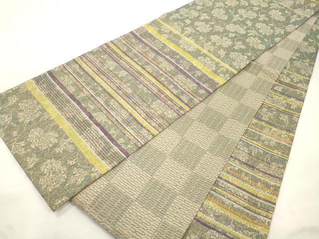 平和屋着物●両面 全通柄袋帯 更紗横段文 正絹 逸品 CABM0703dy
