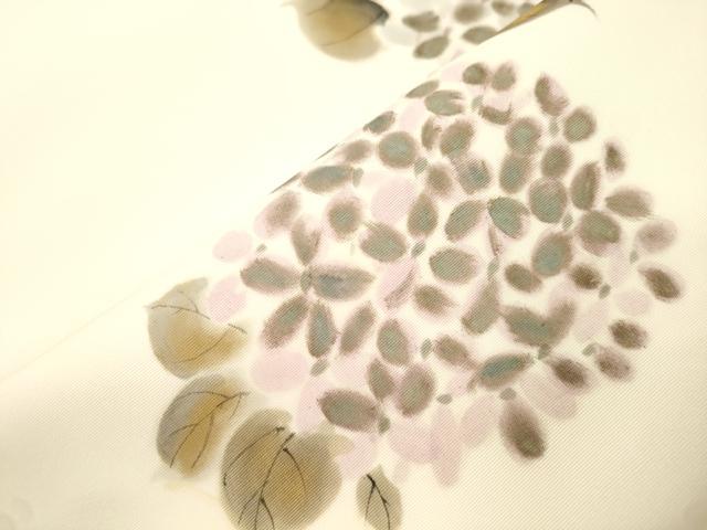 平和屋着物●塩瀬 九寸名古屋帯 手描き 紫陽花 正絹 逸品 CABM0706dy