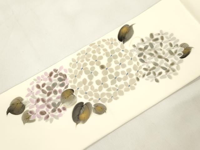 平和屋着物●塩瀬 九寸名古屋帯 手描き 紫陽花 正絹 逸品 CABM0706dy
