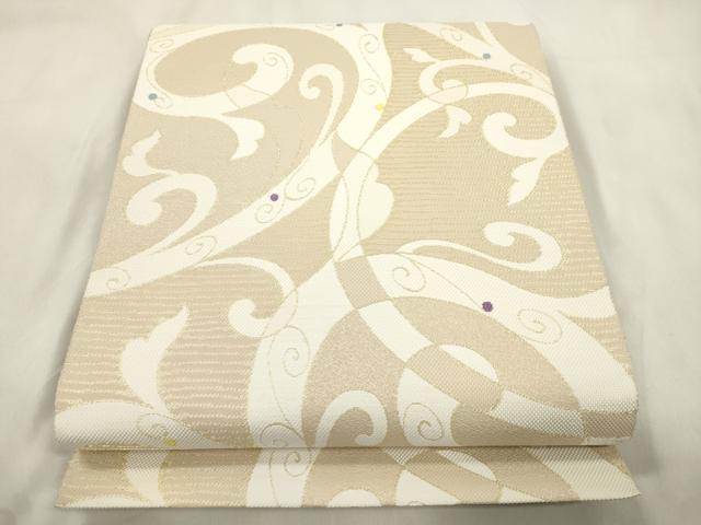 平和屋着物●八寸名古屋帯 唐草文 金糸 正絹 逸品 未使用 CABM0714dy