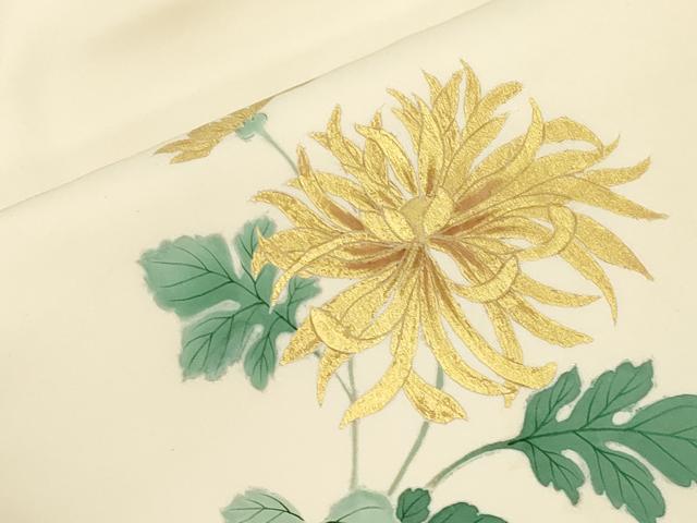 平和屋着物●塩瀬 九寸名古屋帯 手描き 草花文 金彩 正絹 逸品 CABM0720dy