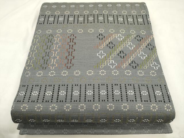 平和屋着物●太鼓柄袋帯 花織 幾何学文 正絹 逸品 CABM0723d