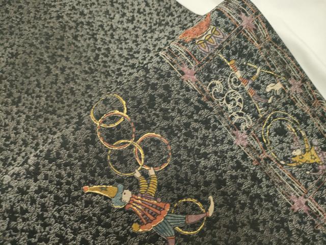 平和屋着物●太鼓柄袋帯 サーカス 黒地 金彩 正絹 逸品 CABM0726dy