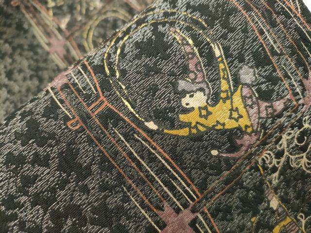 平和屋着物●太鼓柄袋帯 サーカス 黒地 金彩 正絹 逸品 CABM0726dy