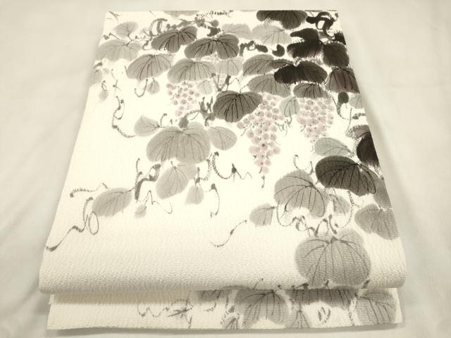 平和屋着物●着物作家 岡本龍三 九寸開き名古屋帯 手描き 葡萄蔦の葉文 正絹 逸品 CABM0728dy