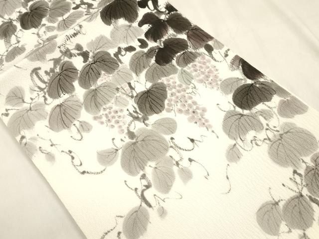 平和屋着物●着物作家 岡本龍三 九寸開き名古屋帯 手描き 葡萄蔦の葉文 正絹 逸品 CABM0728dy
