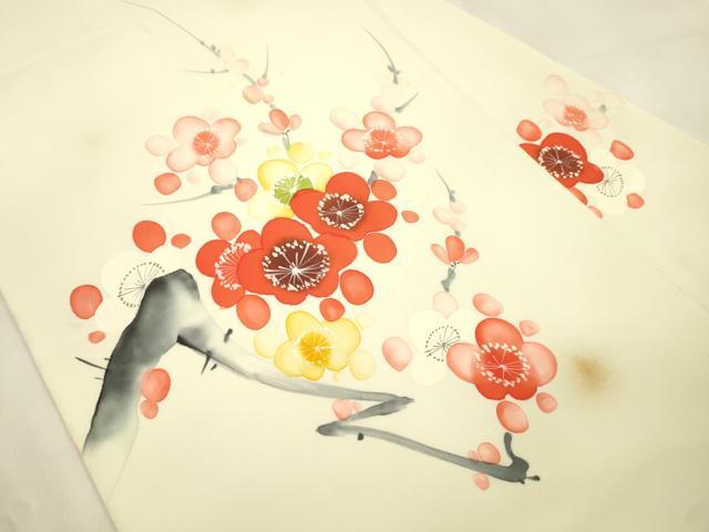 平和屋着物●塩瀬 九寸名古屋帯 手描き 枝梅文 正絹 逸品 CABM0747dy