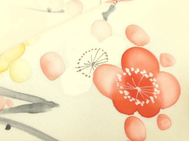 平和屋着物●塩瀬 九寸名古屋帯 手描き 枝梅文 正絹 逸品 CABM0747dy