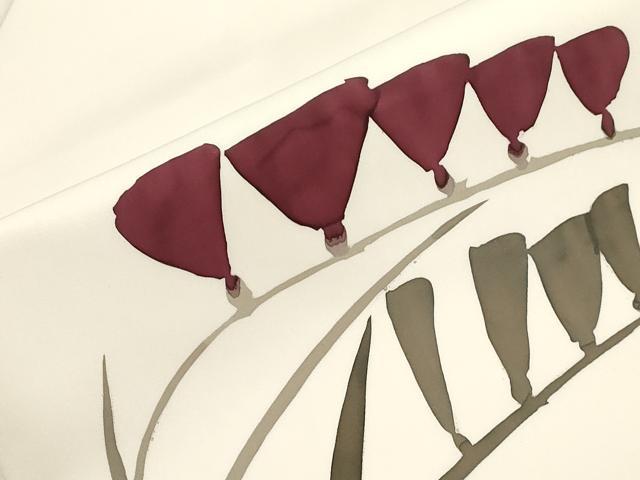 平和屋着物●日展染色作家 高久空木 ろうけつ染 塩瀬 九寸名古屋帯 草花文 正絹 逸品 CABM0749dy