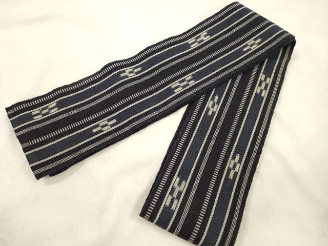 平和屋着物●沖縄県伝統工芸品 八重山ミンサー 手織り 男性 角帯 幾何学文 一重帯 綿 逸品 CABM0762dy
