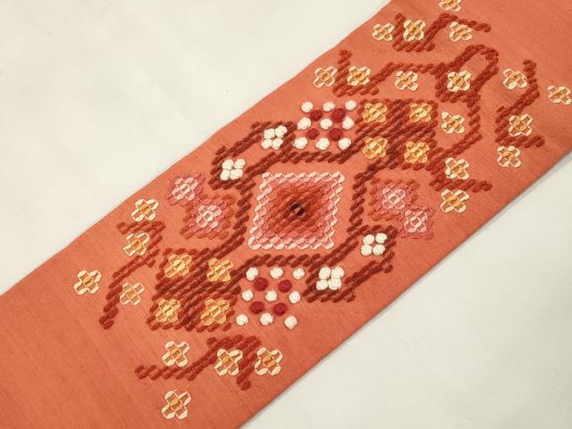 平和屋着物●琉球花織 九寸名古屋帯 草木染 手織 幾何学文 正絹 逸品 CABM0772dy