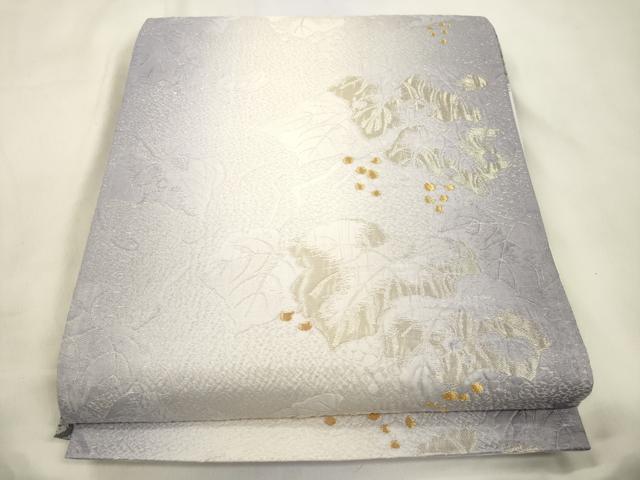 平和屋着物●両面 全通柄袋帯 葡萄蔦の葉文 銀通し地 正絹 逸品 CABM0791dy