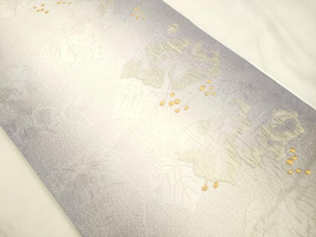 平和屋着物●両面 全通柄袋帯 葡萄蔦の葉文 銀通し地 正絹 逸品 CABM0791dy