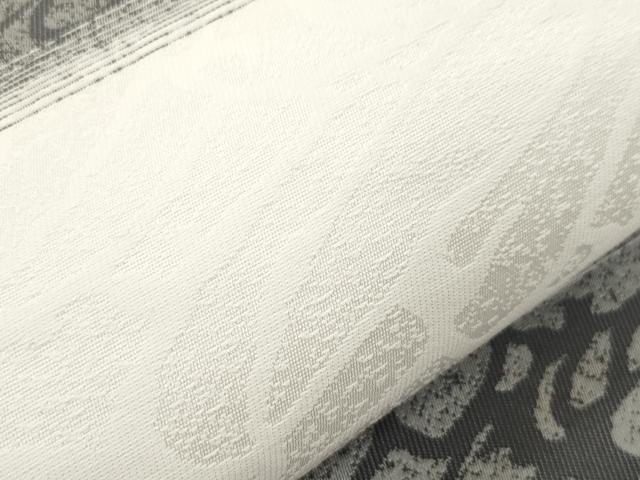 平和屋着物●両面 全通柄袋帯 葡萄蔦の葉文 銀通し地 正絹 逸品 CABM0791dy