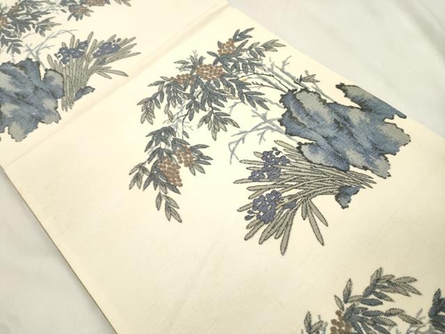 平和屋着物●全通柄袋帯 紬地 草花文 正絹 逸品 CABM0798dy