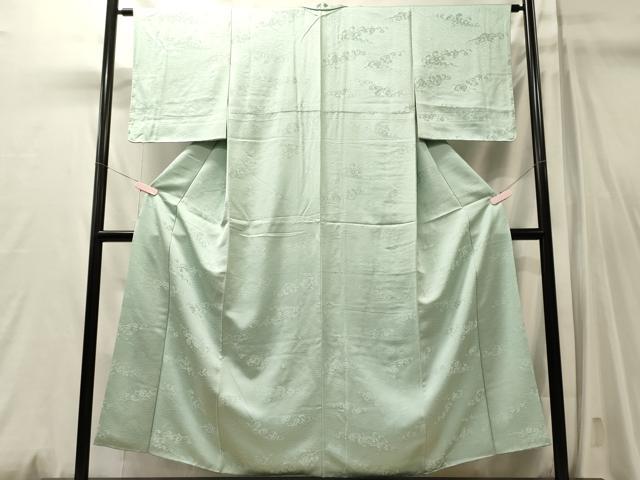 平和屋着物■上質な色無地 立波地紋 白緑色 正絹 逸品 CABM0802oy