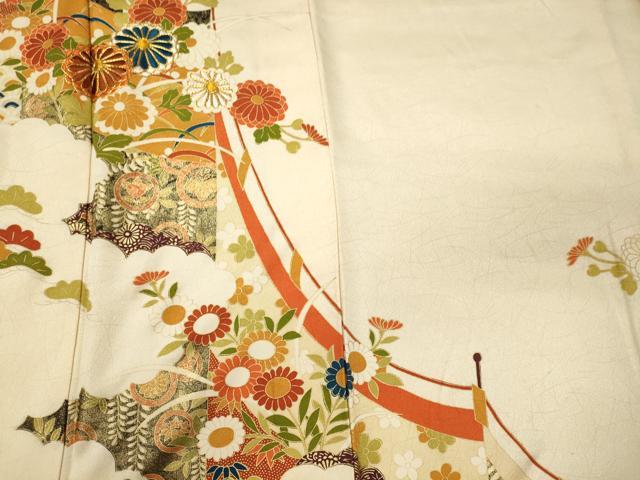 平和屋着物■訪問着 駒刺繍 吉祥花松文 金彩 正絹 逸品 CABM0807oy