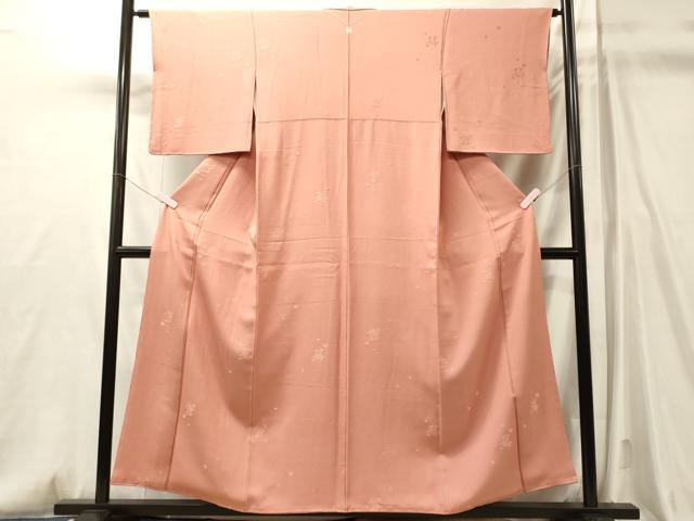 平和屋着物■上質な色無地 草花地紋 珊瑚色 正絹 逸品 CABM0816oy