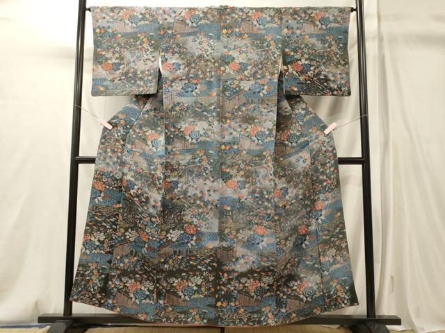 平和屋着物■上質な小紋 草花文 暈し染め 鬼しぼ縮緬 正絹 逸品 CABM0841oy