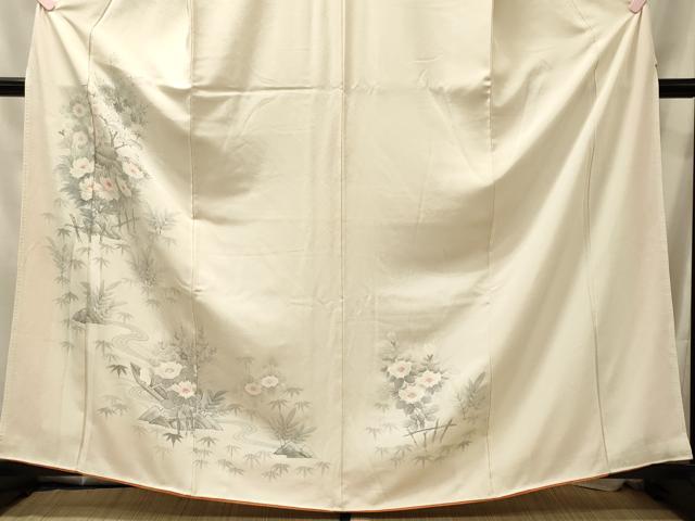 平和屋着物■訪問着 手描き 流水草花文 正絹 逸品 CABM0847oy
