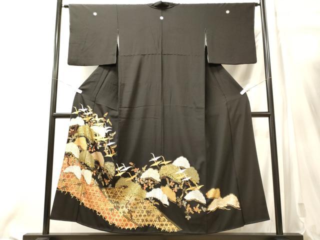 平和屋着物■豪華黒留袖 駒刺繍 籬飛鶴松文 金銀彩 正絹 逸品 CABM0882oy