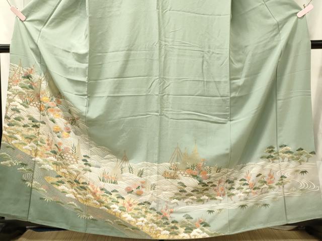 平和屋着物■豪華色留袖 駒刺繍 流水花松文 暈し染め 金彩 三越扱い 正絹 逸品 CABM0935oy