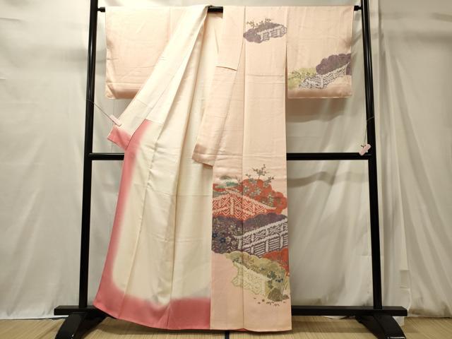平和屋着物■訪問着 絞り 雲取り草花文 金銀彩 正絹 逸品 CABM0937oy