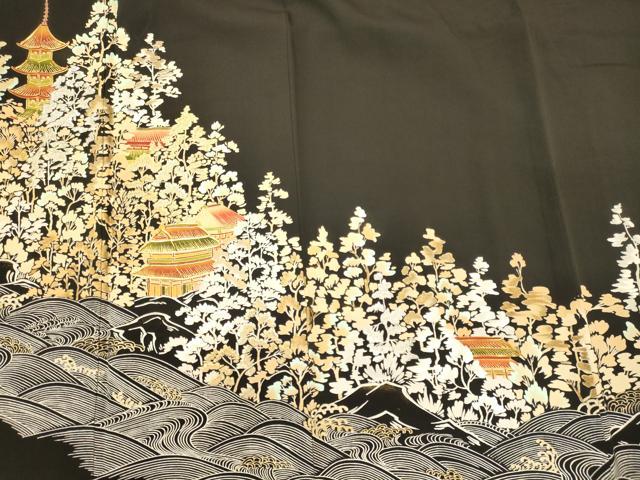 平和屋着物■豪華黒留袖 駒刺繍 立波風景草木文 金彩 正絹 逸品 CABM0955oy