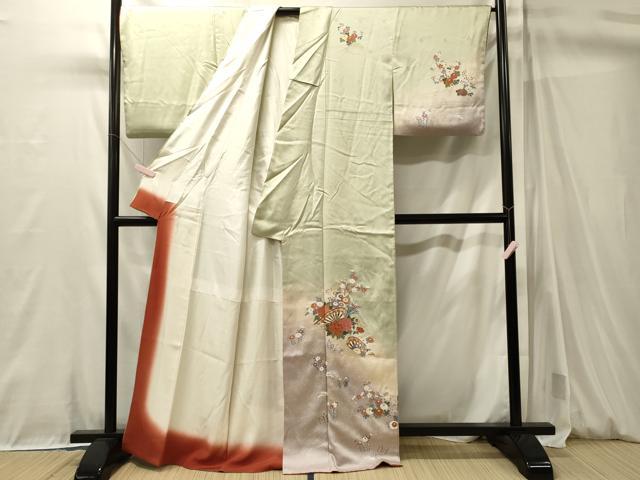 平和屋着物■訪問着 片輪車花文 暈し染め 金彩 正絹 逸品 CABM0982oy
