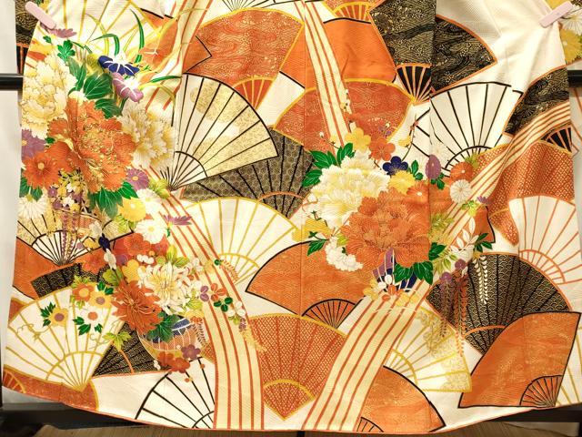 平和屋着物■豪華振袖 駒刺繍 檜扇花文 金彩 正絹 逸品 CABM0993oy