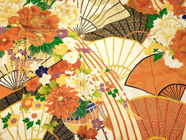 平和屋着物■豪華振袖 駒刺繍 檜扇花文 金彩 正絹 逸品 CABM0993oy