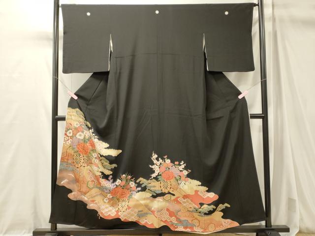 平和屋着物■豪華黒留袖 駒刺繍 道長花車文 金彩 正絹 逸品 CABM0994oy