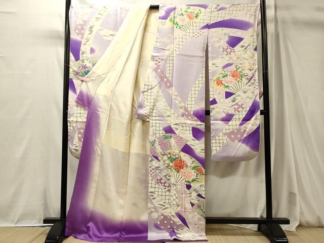 平和屋着物■豪華振袖 駒刺繍 扇面花文 暈し染め 正絹 逸品 CABM0995oy