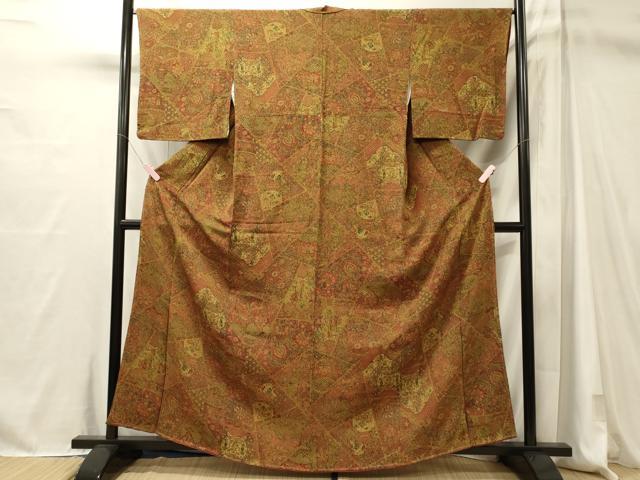 平和屋着物■上質な小紋 人物更紗花文 鬼しぼ縮緬 正絹 逸品 未使用 CABM1007oy